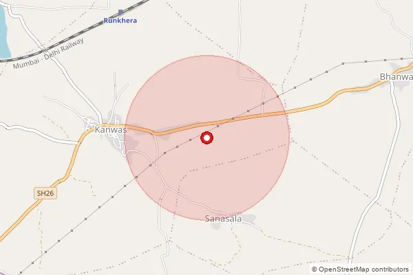 Map showing approximate area covered by Pincode 456224 — Buranabad B.O, Ujjain