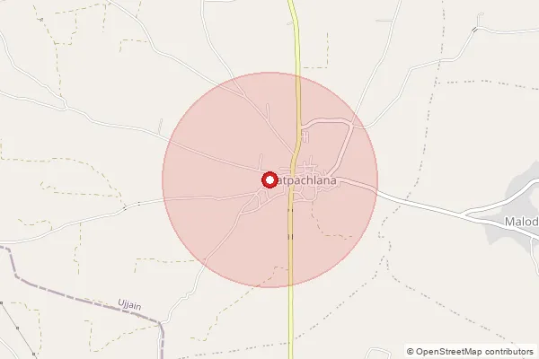Map showing approximate area covered by Pincode 456313 — Bhikampur B.O, Ujjain
