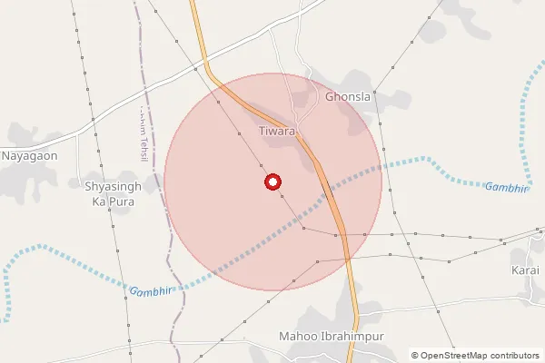 Map showing approximate area covered by Pincode 456550 — Dhabla  Hardu B.O, Ujjain