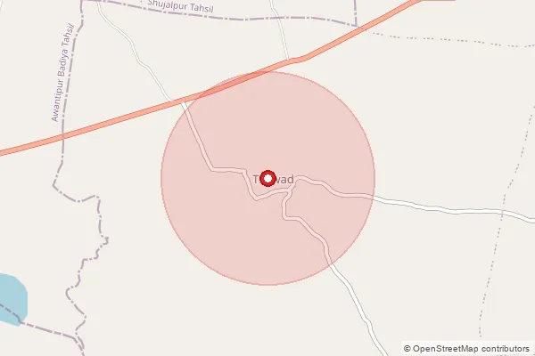 Map showing approximate area covered by Pincode 456668 — Kadoudiya B.O, Ujjain