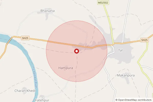 Map showing approximate area covered by Pincode 457118 — Bardiagoyal B.O, Ratlam