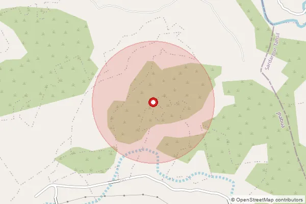 Map showing approximate area covered by Pincode 457661 — Jhabua H.O, Jhabua