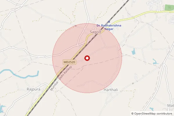 Map showing approximate area covered by Pincode 457770 — Bamnia S.O, Jhabua