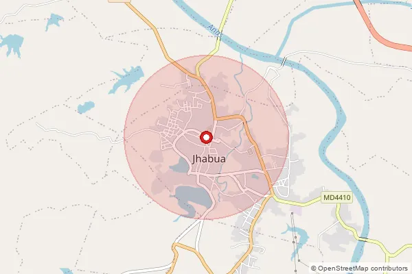 Map showing approximate area covered by Pincode 457772 — Khawasa S.O (Jhabua), Jhabua