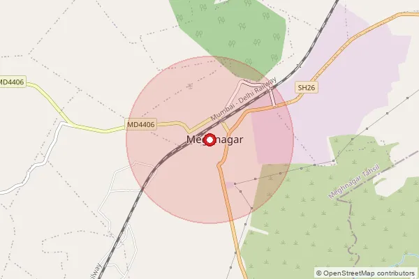 Map showing approximate area covered by Pincode 457777 — Thandla S.O, Jhabua