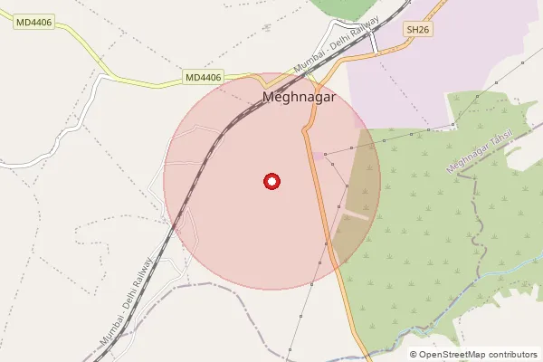 Map showing approximate area covered by Pincode 457779 — Panchkui B.O, Jhabua