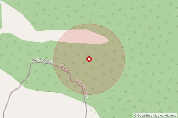 Map showing approximate area covered by Pincode 457885 — Kadwal B.O, Alirajpur