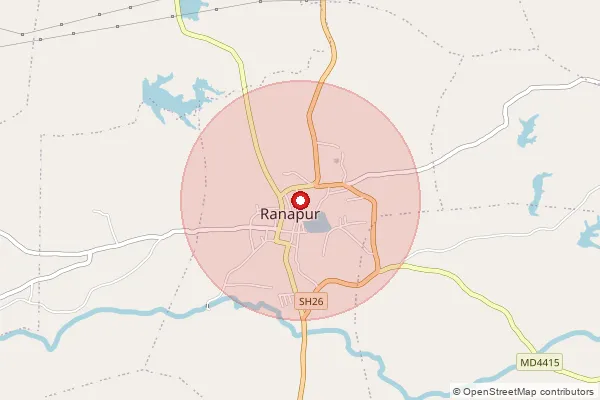 Map showing approximate area covered by Pincode 457993 — Ranapur S.O, Jhabua