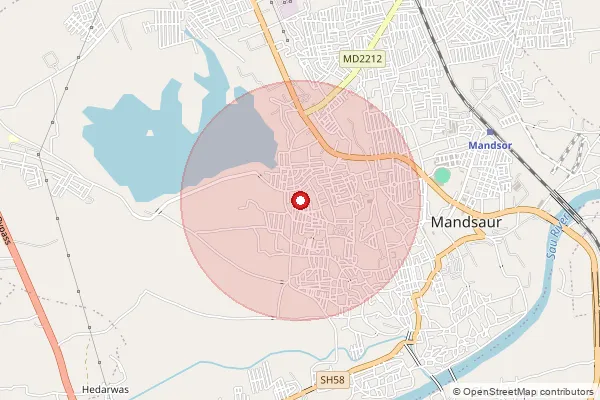 Map showing approximate area covered by Pincode 458001 — Mandsaur H.O, Mandsaur