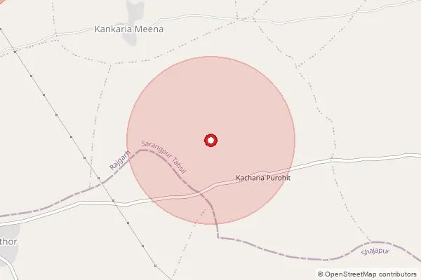 Map showing approximate area covered by Pincode 458389 — Jhangria B.O, Mandsaur