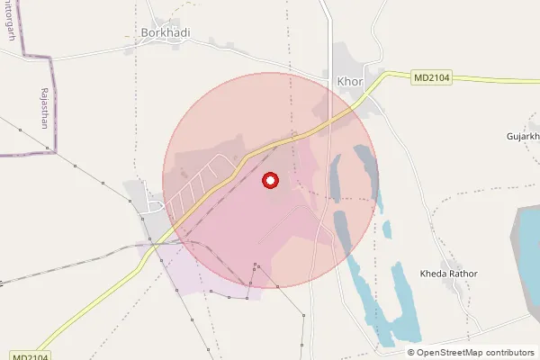 Map showing approximate area covered by Pincode 458470 — Khor S.O, Neemuch