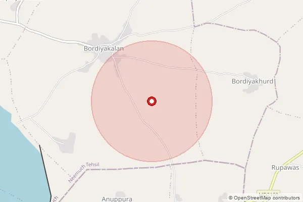 Map showing approximate area covered by Pincode 458553 — Jharda B.O, Mandsaur