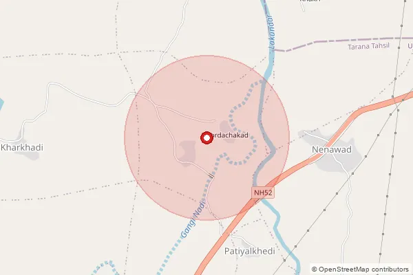 Map showing approximate area covered by Pincode 458778 — Dhuan Khedi B.O, Mandsaur