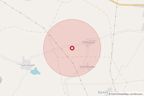 Map showing approximate area covered by Pincode 458883 — Baghunia B.O, Mandsaur