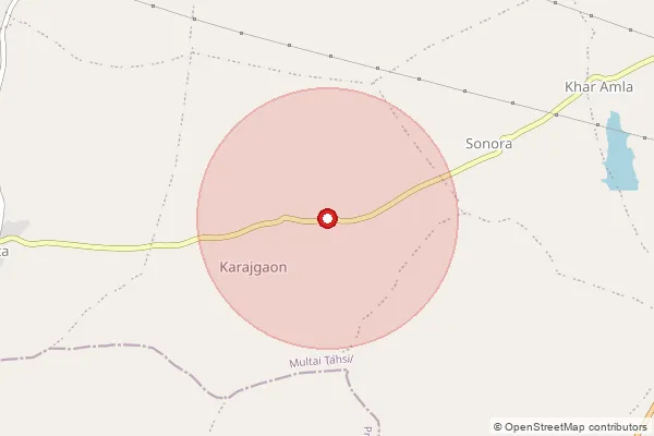 Map showing approximate area covered by Pincode 460661 — Khedlibazar B.O, Betul