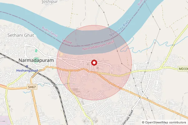 Map showing approximate area covered by Pincode 461001 — Hoshangabad H.O, Hoshangabad