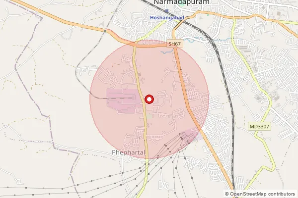 Map showing approximate area covered by Pincode 461005 — Sp Mills Hoshangabad S.O, Hoshangabad