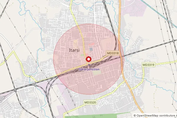 Map showing approximate area covered by Pincode 461111 — Itarsi S.O, Hoshangabad