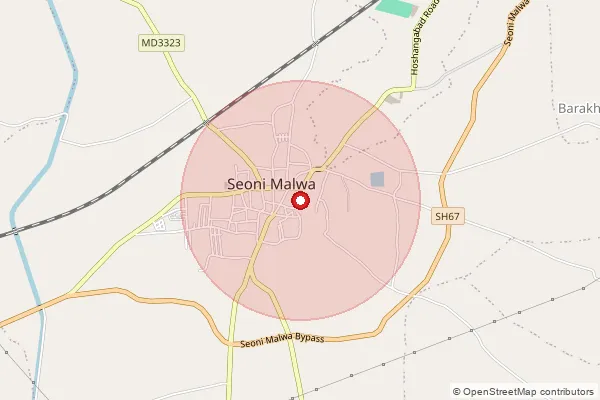 Map showing approximate area covered by Pincode 461223 — Seoni Malwa S.O, Hoshangabad