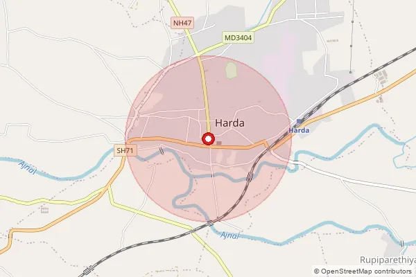 Map showing approximate area covered by Pincode 461331 — Harda S.O, Harda