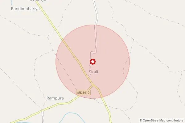 Map showing approximate area covered by Pincode 461335 — Sirali So, Harda