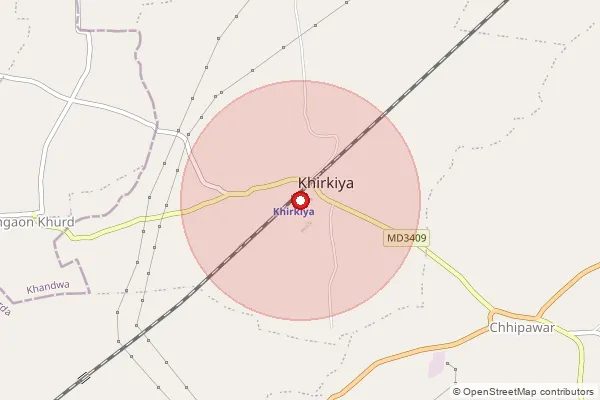 Map showing approximate area covered by Pincode 461441 — Khirkiyan R.S. S.O, Harda