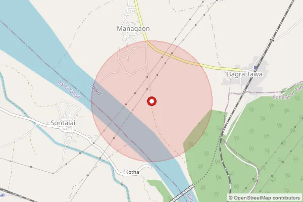 Map showing approximate area covered by Pincode 461661 — Bagda Tawa B.O, Hoshangabad