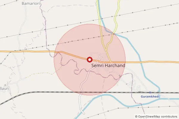 Map showing approximate area covered by Pincode 461668 — Semri Harchand S.O, Hoshangabad