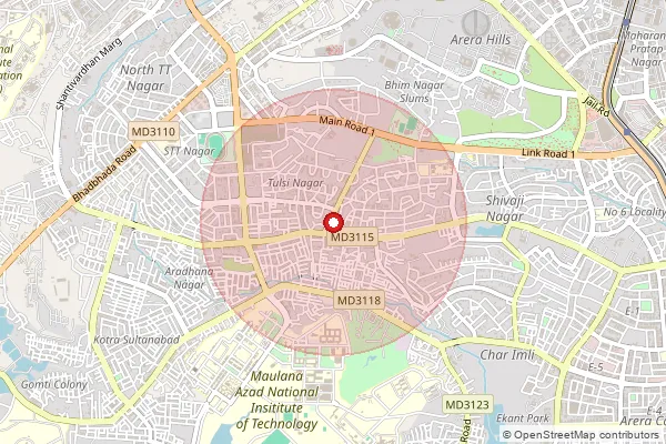 Map showing approximate area covered by Pincode 462003 — C.T.T.Nagar H.O, Bhopal