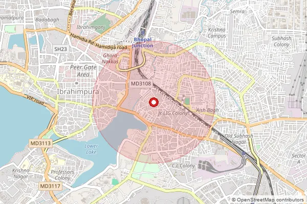 Map showing approximate area covered by Pincode 462008 — Barkhedi S.O, Bhopal