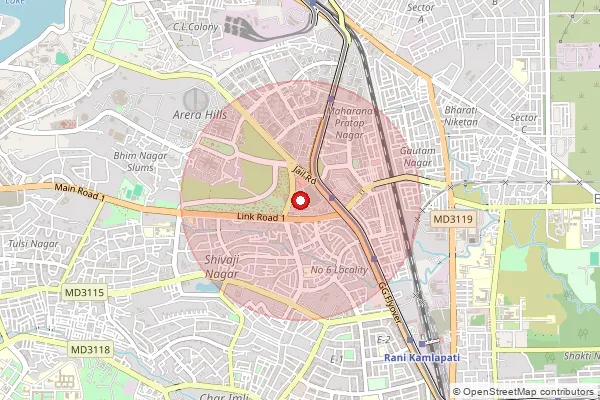 Map showing approximate area covered by Pincode 462011 — Shiksha Mandal S.O, Bhopal