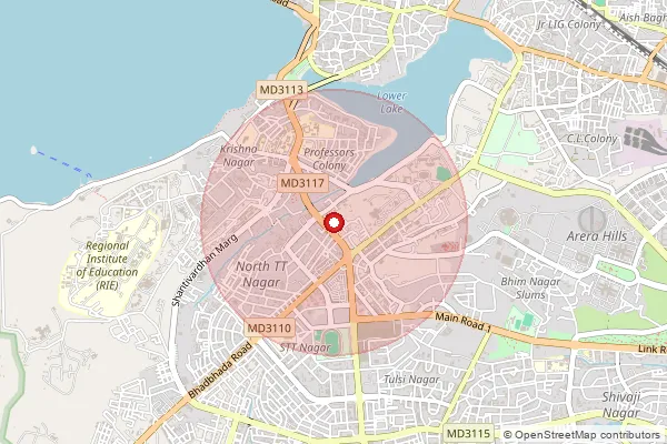 Map showing approximate area covered by Pincode 462016 — R.S.Market S.O, Bhopal