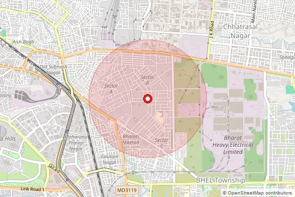 Map showing approximate area covered by Pincode 462023 — Govindpura S.O, Bhopal