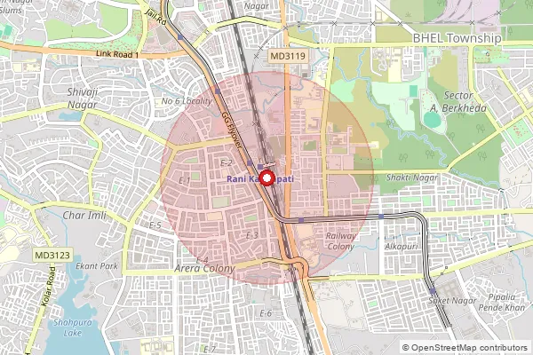 Map showing approximate area covered by Pincode 462026 — Bawadia Kalan B.O, Bhopal