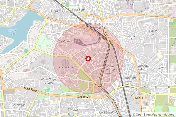 Map showing approximate area covered by Pincode 462027 — Arera Hills S.O, Bhopal