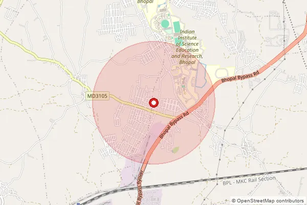 Map showing approximate area covered by Pincode 462030 — Khajuri Sadak B.O, Bhopal