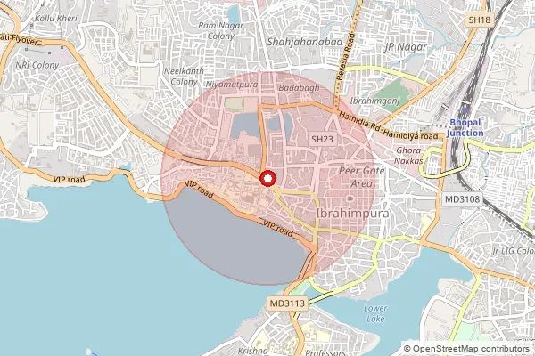 Map showing approximate area covered by Pincode 462099 — Nodal Delivery Centre Bhopal G.P.O., Na