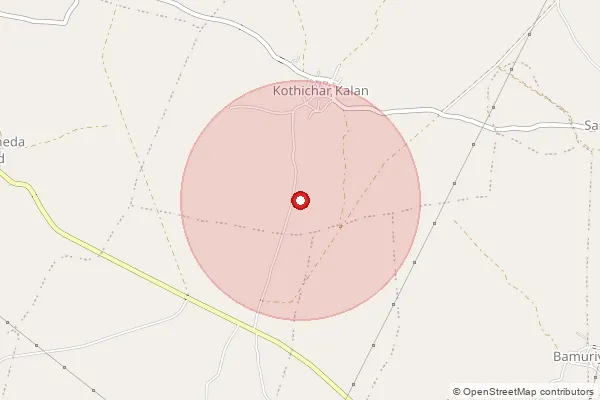 Map showing approximate area covered by Pincode 464113 — Kothicharkalan B.O, Vidisha