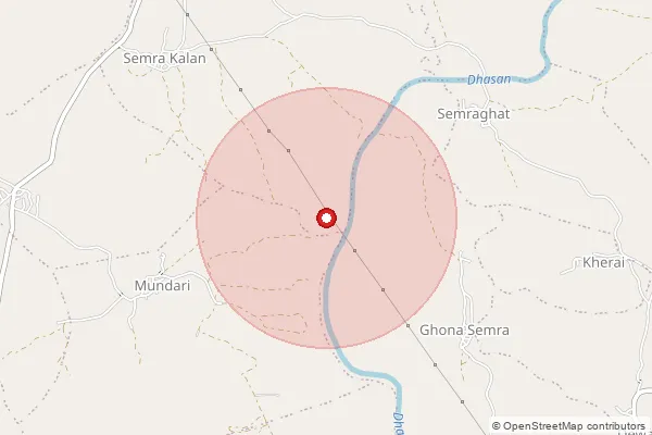 Map showing approximate area covered by Pincode 464570 — Bamhorititore B.O, Raisen