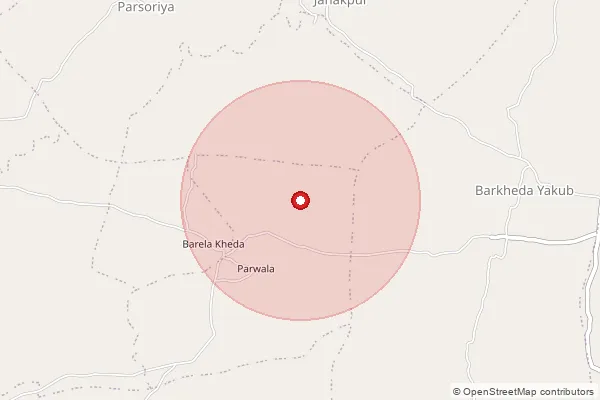 Map showing approximate area covered by Pincode 464651 — Berkhedi B.O, Raisen