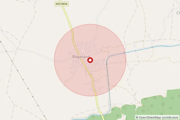 Map showing approximate area covered by Pincode 464986 — Bagaspur B.O, Raisen