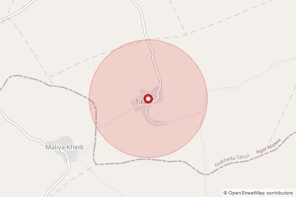 Map showing approximate area covered by Pincode 465110 — Berchha Town B.O, Shajapur