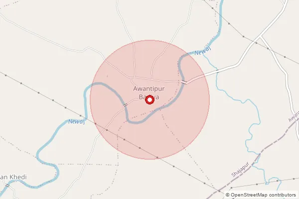 Map showing approximate area covered by Pincode 465118 — Awantipur Barodiya, Shajapur