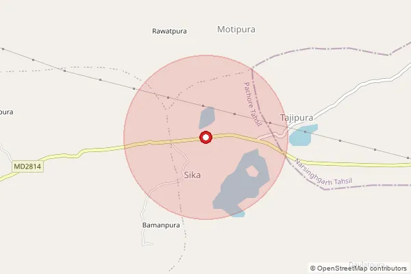 Map showing approximate area covered by Pincode 465680 — Amlaar B.O, Rajgarh