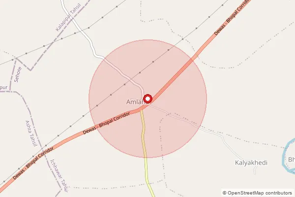 Map showing approximate area covered by Pincode 466113 — Amlaha S.O, Sehore