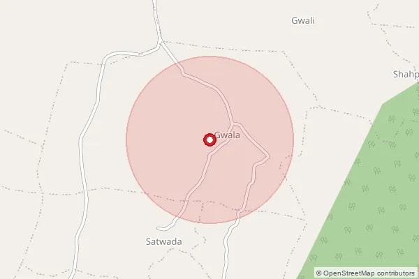 Map showing approximate area covered by Pincode 466118 — Gwali B.O, Sehore