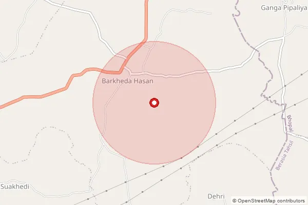 Map showing approximate area covered by Pincode 466665 — Barkheda Hasan B.O, Sehore