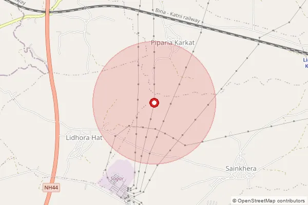 Map showing approximate area covered by Pincode 470004 — Gambhiriyia B.O, Sagar