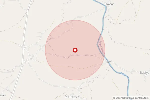 Map showing approximate area covered by Pincode 470115 — Bidwasan B.O, Sagar