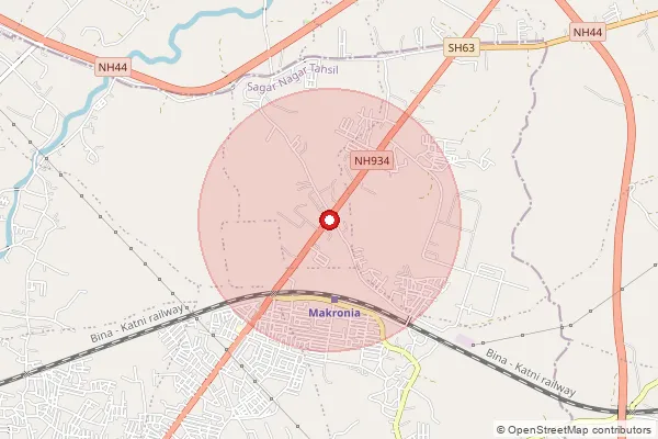 Map showing approximate area covered by Pincode 470120 — Bhaisa B.O, Sagar